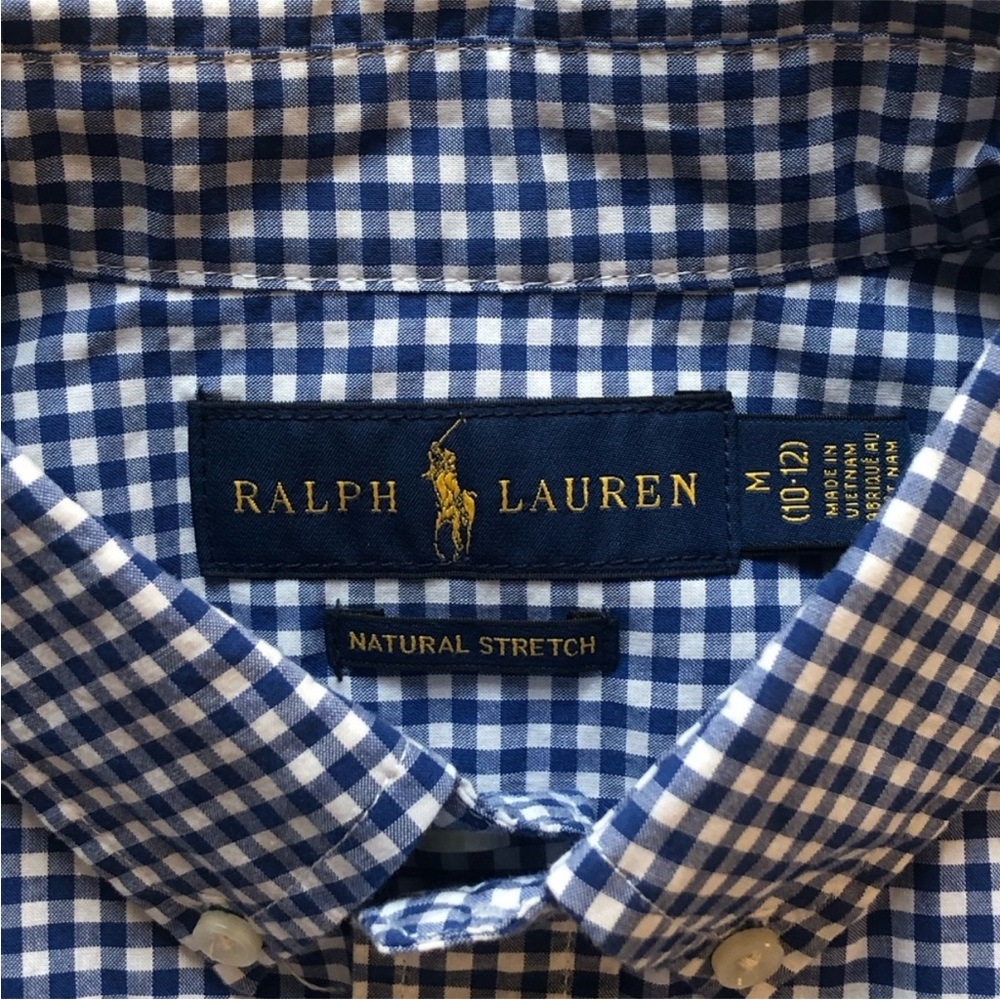 Ralph Lauren Navy and White Gingham Button-Down Boys Shirt - Picture 2 of 3